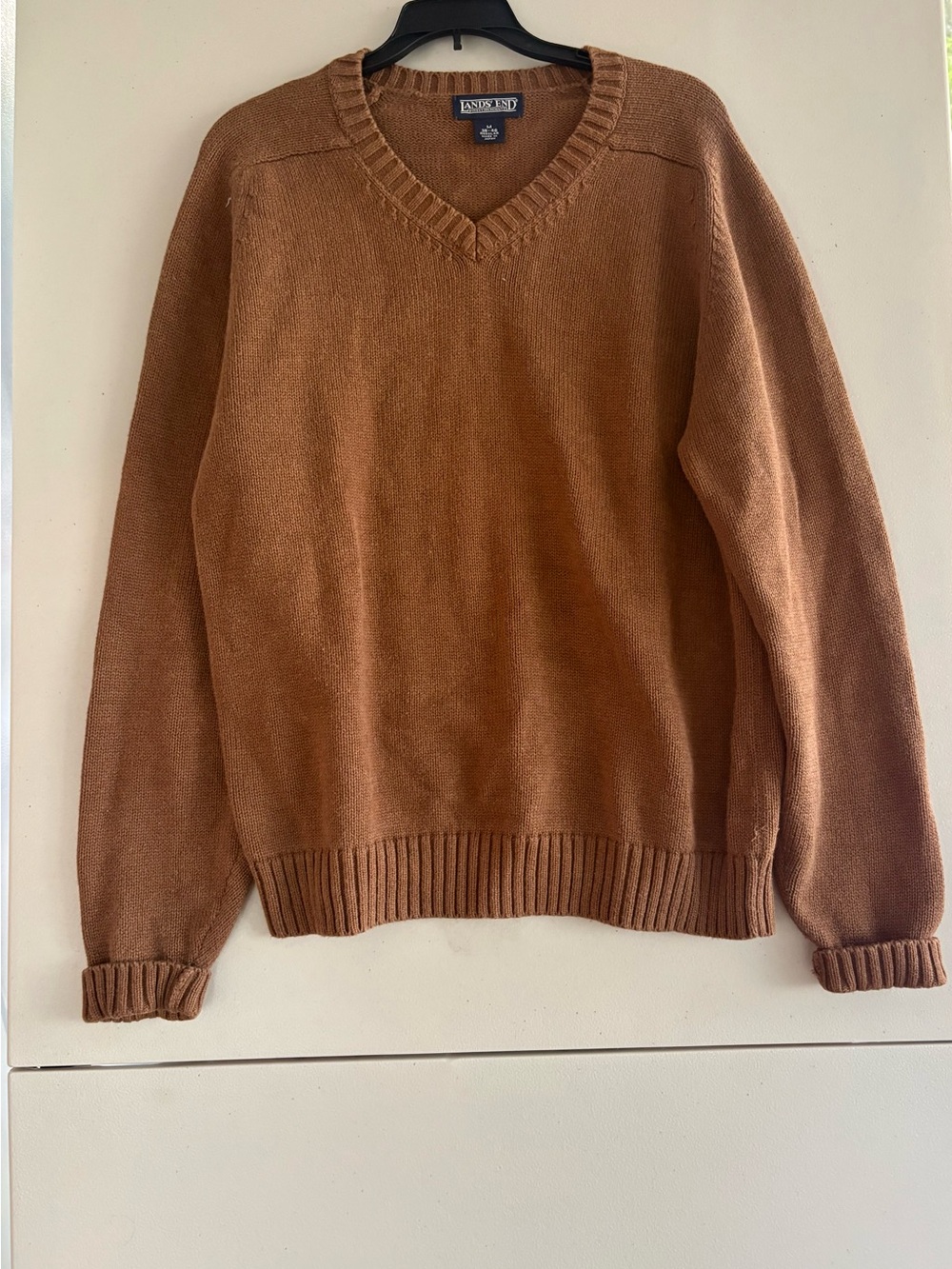Vtg 80s Lands End Wool V-Neck Sweater M 38-40 Made in Japan Brown